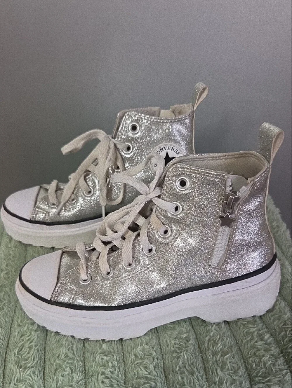 Converse Chuck Taylor All Star Lugged Lift Platform Glitter Canvas High Top Sz 3